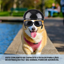 Capacete e Óculos Pet Motociclista Acessório de Segurança para Cachorros em Motos