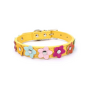 Coleira Colar Couro com Flores para Gatos e Cães