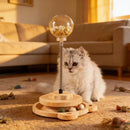Brinquedo Interativo para Gatos CatSpring Torre de Enriquecimento com Mola, Dispenser de Petiscos e Base Giratória em Madeira