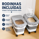 Pote Dobrável Hermético para Ração Pet com Rodinhas e Tampa Transparente