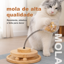 Brinquedo Interativo para Gatos CatSpring Torre de Enriquecimento com Mola, Dispenser de Petiscos e Base Giratória em Madeira