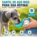 Garrafa Portátil para Água e Ração 2 em 1 para Cães e Gatos Bebedouro em Aço Inoxidável com Alça para Passeios e Viagens 285ml